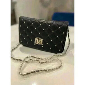 Bradley Mischka Women's Black Quilted Crossbody Bag with Gold Chain Strap